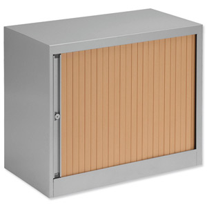 Bisley A4 EuroTambour Low Cupboard W800xD430xH695mm Silver Frame and Beech Shutters Ref ET408/06 BC arn