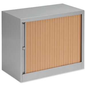 Bisley A4 EuroTambour Low Cupboard W800xD430xH695mm Silver Frame and Beech Shutters Ref ET408/06 BC arn Ident: 465B