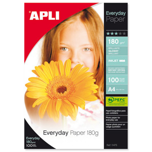 Apli Everyday Paper Glossy 180gsm A4 Ref 11475 [100 Sheets] Ident: 784D