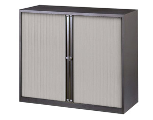 Bisley A4 EuroTambour 2 Shelves W1000xD430xH1030mm Black Frame Silver Shutters Ref ET410/10/2S.SL arn Ident: 465A