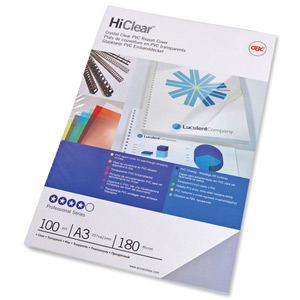 GBC HiClear Report Covers 180 micron PVC A3 Clear Ref 41600E [Pack 50x2]
