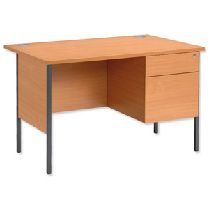 Trexus Basics Desk Rectangular with 2 Drawer Filing Pedestal Graphite Legs 1200mm W1200xD800xH725 Beech