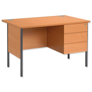 Trexus Basics Desk Rectangular with 3 Drawer Filing Pedestal Graphite Legs 1200mm W1200xD800xH725 Beech Ident: 440A