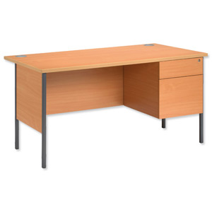 Trexus Basics Desk Rectangular with 2 Drawer Filing Pedestal Graphite Legs 1500mm W1500xD800xH725 Beech Ident: 440A