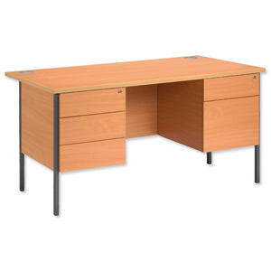 Trexus Basics Desk Rectangular with 2 Fixed Pedestals Graphite Legs 1500mm W1500xD800xH725 Beech Ident: 440B