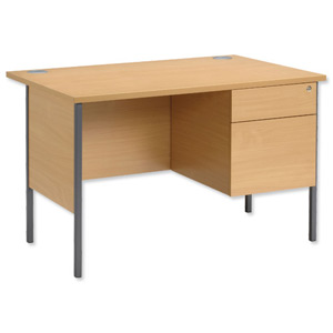 Trexus Basics Desk Rectangular with 2 Drawer Filing Pedestal Graphite Legs 1200mm W1200xD800xH725 Oak