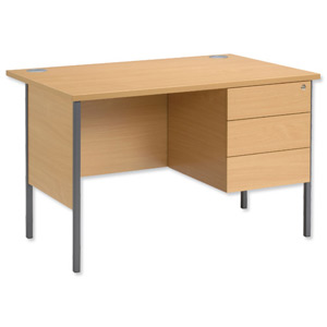 Trexus Basics Desk Rectangular with 3 Drawer Filing Pedestal Graphite Legs 1200mm W1200xD800xH725 Oak