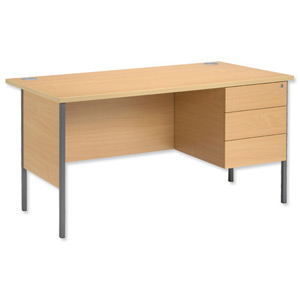 Trexus Basics Desk Rectangular with 3 Drawer Filing Pedestal Graphite Legs 1500mm W1500xD800xH725 Oak Ident: 440A