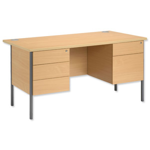 Trexus Basics Desk Rectangular with 2 Fixed Pedestals Graphite Legs 1500mm W1500xD800xH725 Oak