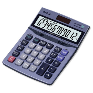 Casio Calculator Tax Euro Desktop Battery/Solar 12 Digit 3 Key Memory 122x169x35mm Ref DF120TER Ident: 662I