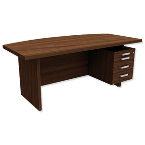 Adroit Virtuoso Executive Desk Bow Fronted with Right Hand Pedestal W1800xD710-930xH750mm Dark Walnut Ident: 420A