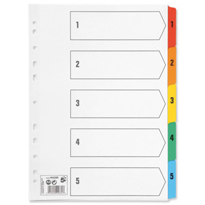 5 Star Index 230 micron Card with Coloured Mylar Tabs 1-5 A4 White