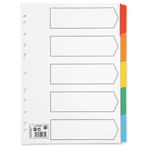 5 Star Index 230 micron Card with Coloured Mylar Tabs 5-Part A4 White Ident: 241B