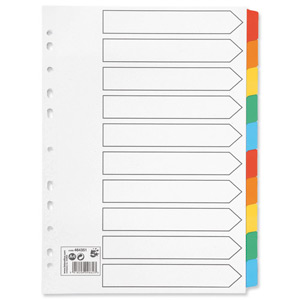 5 Star Index 230 micron Card with Coloured Mylar Tabs 10-Part A4 White