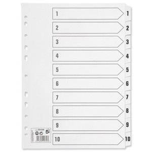 5 Star Index 230 micron Card with Clear Mylar Tabs 1-10 A4 White
