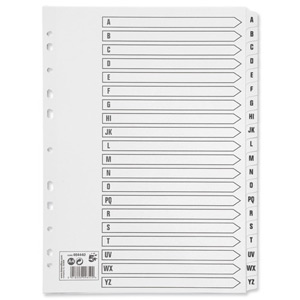 5 Star Index 230 micron Card with Clear Mylar Tabs A-Z A4 White