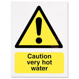 Stewart Superior Sign Caution Very Hot Water W75xH50mm Self-adhesive Vinyl Ref KS001SAV [Pack 5]