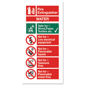 Stewart Superior Sign Water Fire-Extinguisher W100xH200mm Self-adhesive Vinyl Ref FF091SAV Ident: 547H