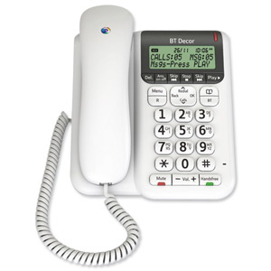 BT Decor 2500 Telephone TAM 30mins 4-line LCD 100-entry Phonebook 30 Caller IDs Ref 0621128