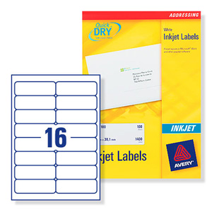 Avery Quick DRY Addressing Labels Inkjet 16 per Sheet 99.1x33.9mm White Ref J8162 [1600 Labels]