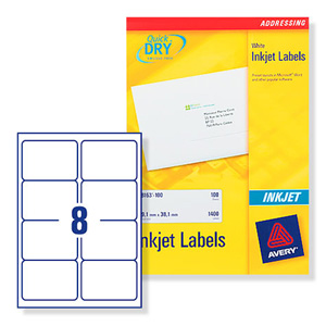 Avery Quick DRY Addressing Labels Inkjet 8 per Sheet 99.1x67.7mm White Ref J8165 [800 Labels] Ident: 135B