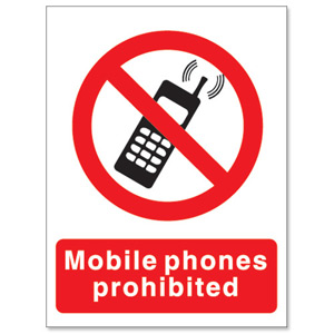 Stewart Superior Mobile Phones Prohibited 150x200mm Self Adhesive Sign Ref P087PP Ident: 547D