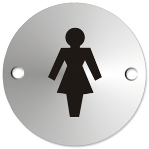 Circular Convex Ladies Logo Sign Satin Anodised Aluminium 72mm Diameter Ident: 552C