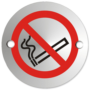 Circular Convex No Smoking Logo Sign Satin Anodised Aluminium 72mm Diameter