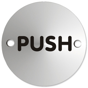 Circular Convex Push Sign Satin Anodised Aluminium 72mm Diameter