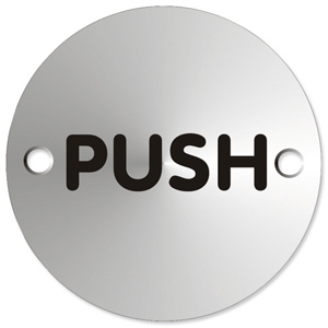 Circular Convex Push Sign Satin Anodised Aluminium 72mm Diameter Ident: 552C