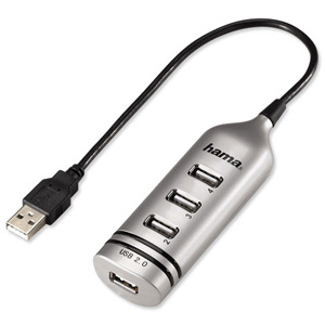 USB 2.0 Hub Bus Powered with Integral Cable 4 Ports Silver Ident: 756F