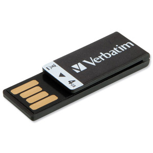 Verbatim Clip-it USB Flash Drive USB 2.0 Paper Clip Read 10MB/s Write 3MB/s 4GB Black Ref 43901 Ident: 776A