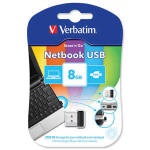 Verbatim Netbook Storage Drive USB 2.0 Miniature Read 10MB/s Write 3MB/s 8GB Ref 43940 Ident: 776D