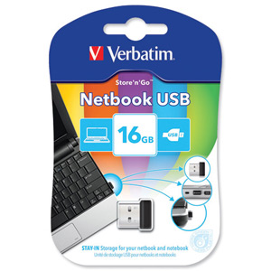 Verbatim Netbook Storage Drive USB 2.0 Miniature Read 10MB/s Write 3MB/s 16GB Ref 43941 Ident: 776D