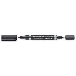 Staedtler Duo Permanent Marker Bullet Tip Fine 0.6mm and Medium 1.5mm Black Ref 3849 [Pack 10]