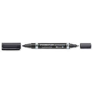 Staedtler Duo Permanent Marker Bullet Tip Fine 0.6mm and Medium 1.5mm Black Ref 3849 [Pack 10] Ident: 92D