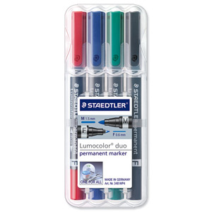 Staedtler Duo Permanent Marker Bullet Tip Fine 0.6mm and Medium 1.5mm Assorted Ref 348WP4 [Wallet 4] Ident: 92D