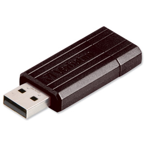 Verbatim PinStripe Drive USB 2.0 Retractable Read 10MB/s Write 4MB/s 8GB Black Ref 49062 Ident: 776C