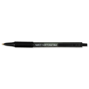 Bic SoftFeel Clic Pen Retractable Rubberised Barrel 1.0mm Tip 0.3mm Line Black Ref 837397 [Pack 12] Ident: 81F