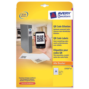 Avery Blockout QR Code Label 20 per Sheet 45x45mm White Square Ref L7121-25 [500 labels] Ident: 139A