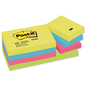 Post-it Colour Notes Pad of 100 Sheets 38x51mm Energetic Palette Rainbow Colours Ref 653TF [Pack 12] Ident: 63B
