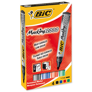 Bic Marking 2000 Permanent Marker Bullet Tip Line Width 1.7mm Assorted Ref 820911 [Pack 4] Ident: 91B