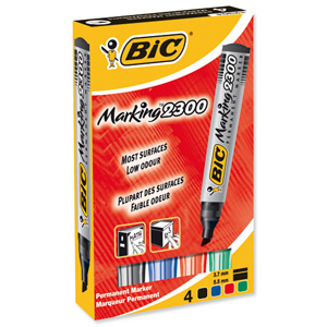 Bic Marking 2300 Permanent Marker Chisel Tip Line Width 3-5.5mm Assorted Ref 820922 [Pack 4]