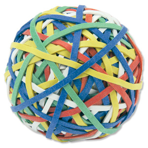 Rubber Band Ball of 200 Bands Natural Rubber Assorted Ref RBB1 Ident: 154D