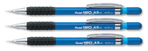 Pentel A300 Automatic Pencil with Rubber Grip and 2 x HB 0.7mm Lead Blue Barrel Ref A317-C [Pack 12] Ident: 100a