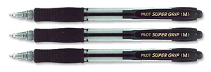 Pilot Super Grip Ball Pen Retractable 1.0mm Tip 0.4mm Line Black Ref BPGP10RM01 [Pack 12]