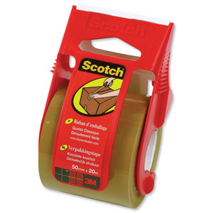 Scotch Packaging Tape Classic Quality in Dispenser for up to 5kg 50mmx20m Buff Ref C5020D Ident: 154B
