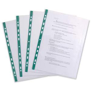 Elba Glass Clear Multipunched Pocket Green Strip 55 Micron A4 Ref 202908 [Pack 100] Ident: 234A