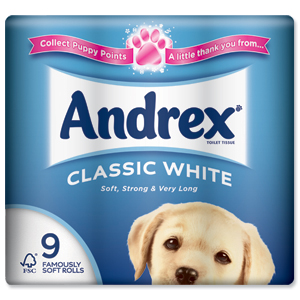 Andrex Toilet Rolls 2-Ply 240 Sheets Classic White Ref VKC4970125 [Pack 9] Ident: 603C