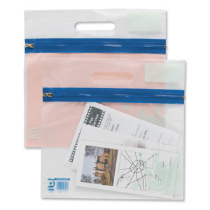 INDX Carry Bag Reinforced Mesh-weave PVC Clear A5 Coloured Seal Blue Ref SSBA 50034 [Pack 25]